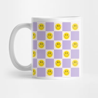 Smiley Pastel Checkered Pattern in Purple Mug